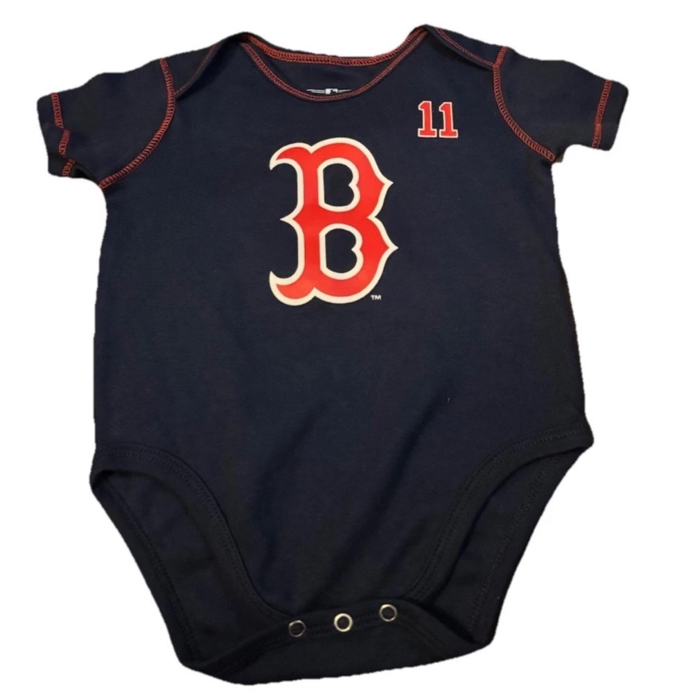 MLB Players Navy Red Boston Red Sox 'B' Infant Bodysuit Baseball Devers